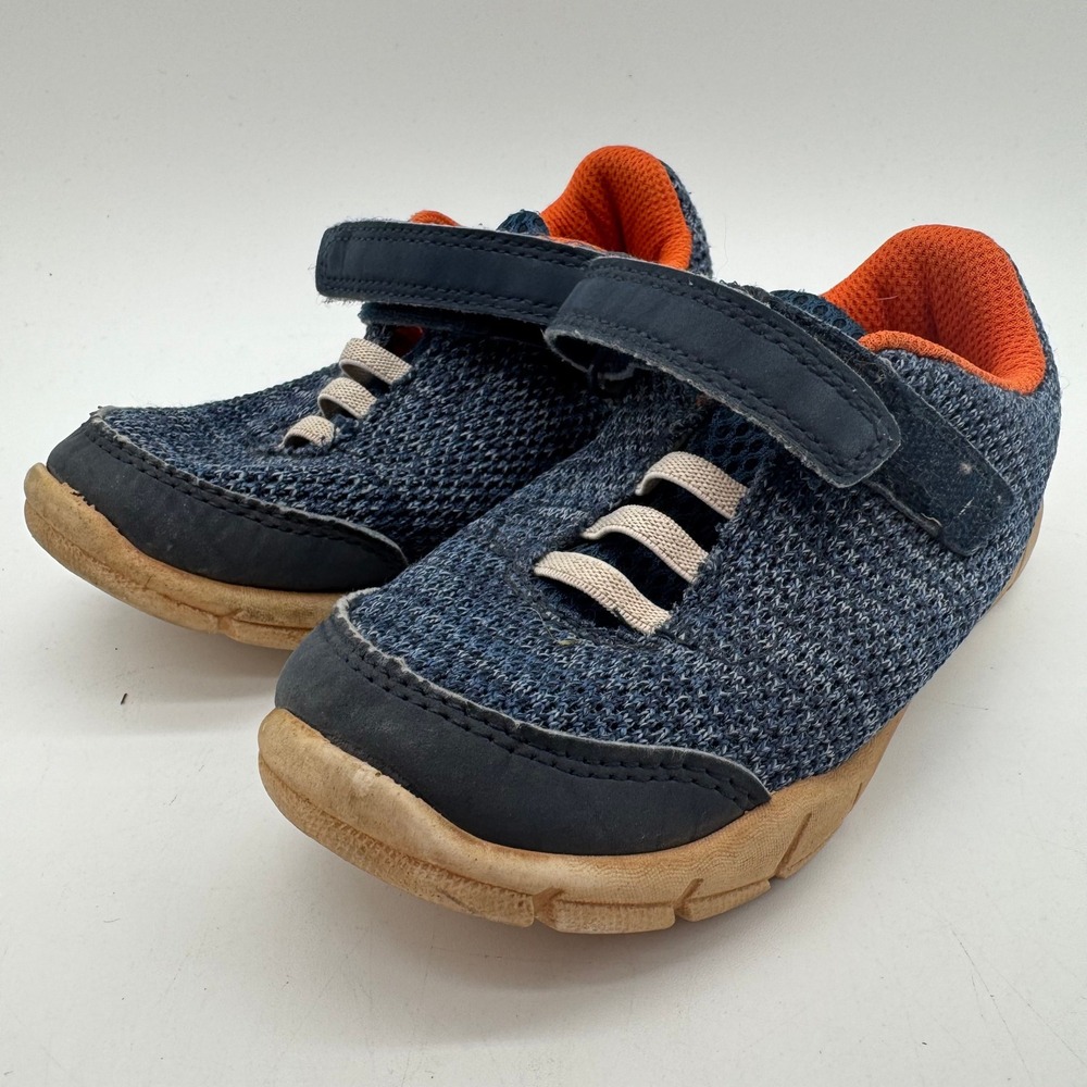 Carter's Kids US 12 Blue Orange Mesh Sneakers Hook Loop Strap Casual Shoes